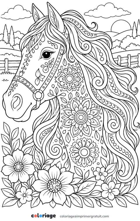 Coloriage tête de cheval mandala