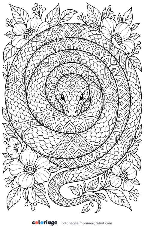 Coloriage serpent enroulé