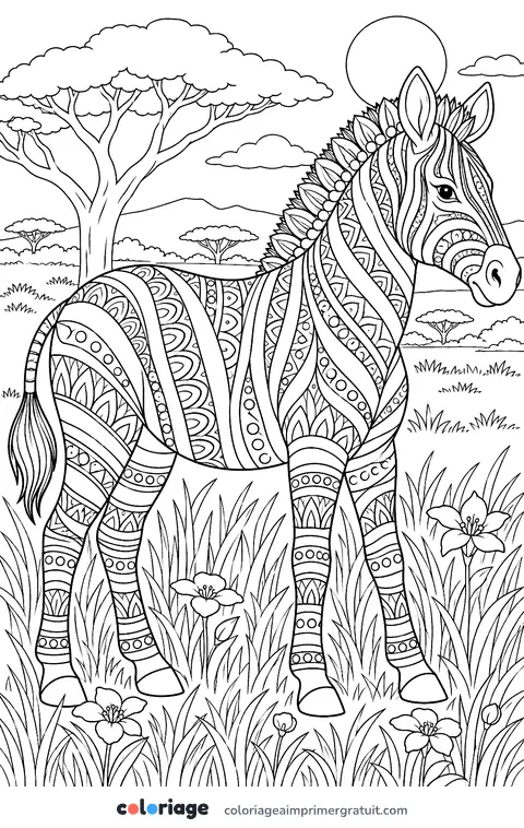 Coloriage zèbre mandala