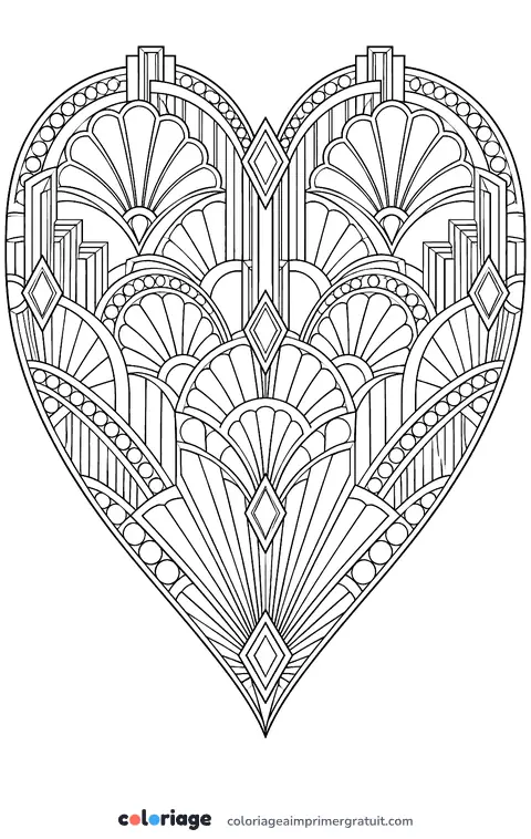 Coloriage cœur art déco