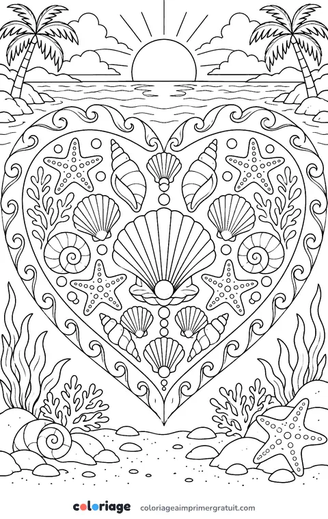 Coloriage cœur de coquillages
