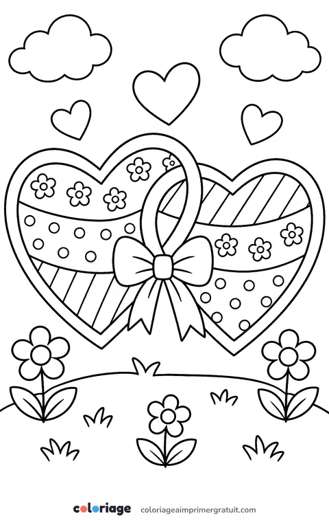 Coloriage deux cœurs enlacés