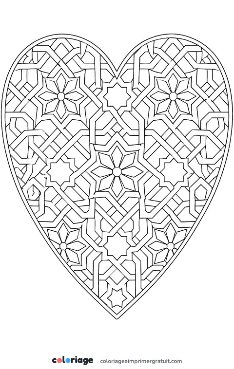 Coloriage cœur aux étoiles entrelacées