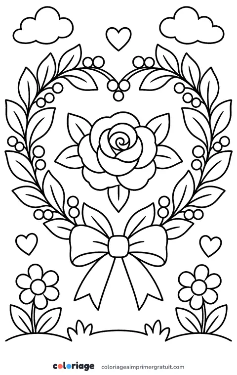 Coloriage couronne de feuilles en cœur