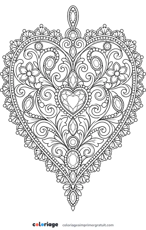 Coloriage cœur en filigrane