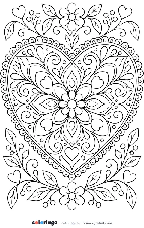 Coloriage mandala en forme de cœur