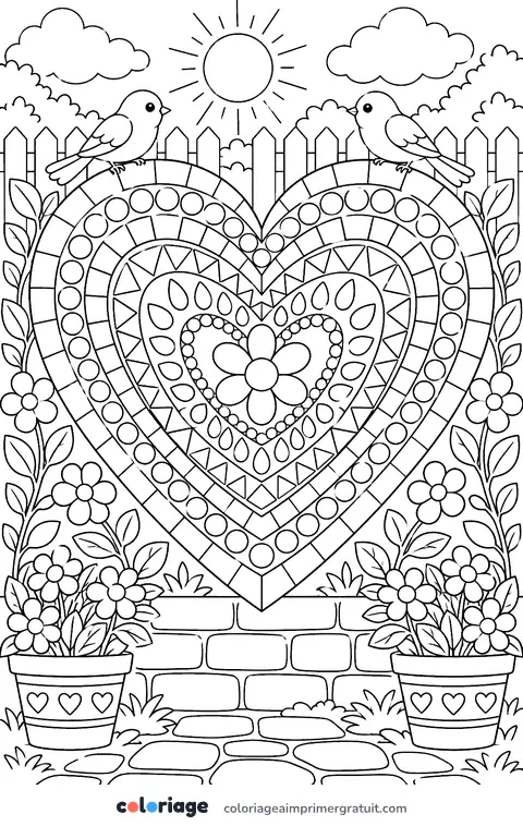 Coloriage cœur mosaïque