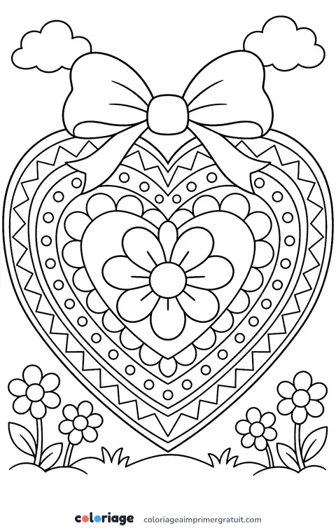 Coloriage cœur au nœud