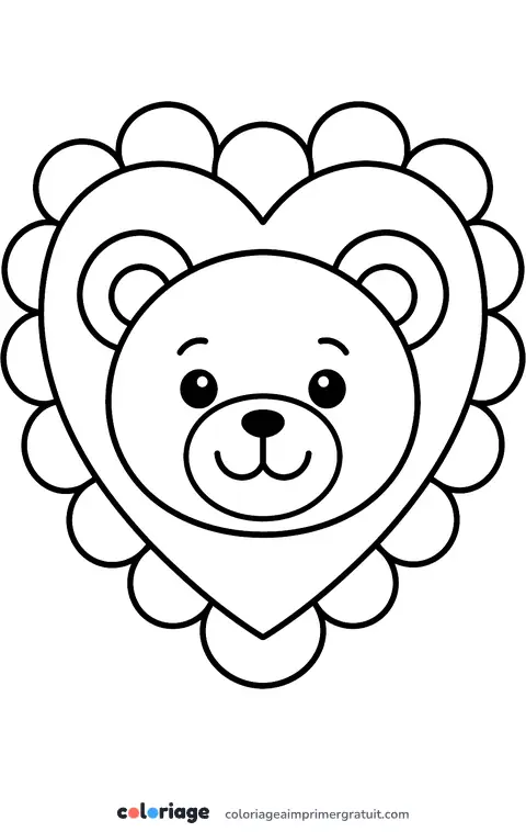 Coloriage cœur ourson