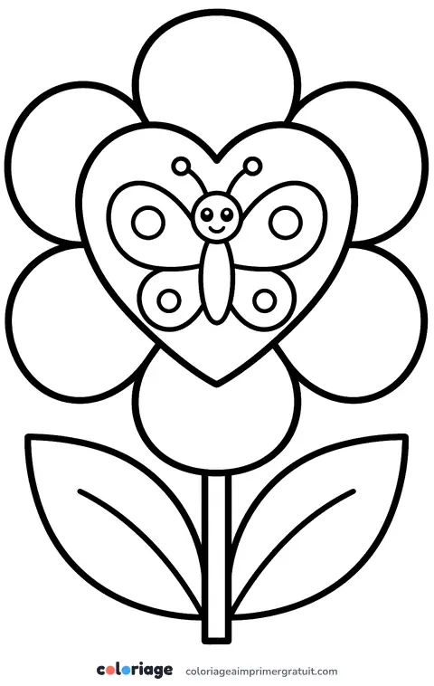 Coloriage cœur papillon