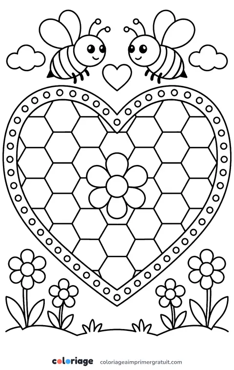 Coloriage cœur ruche