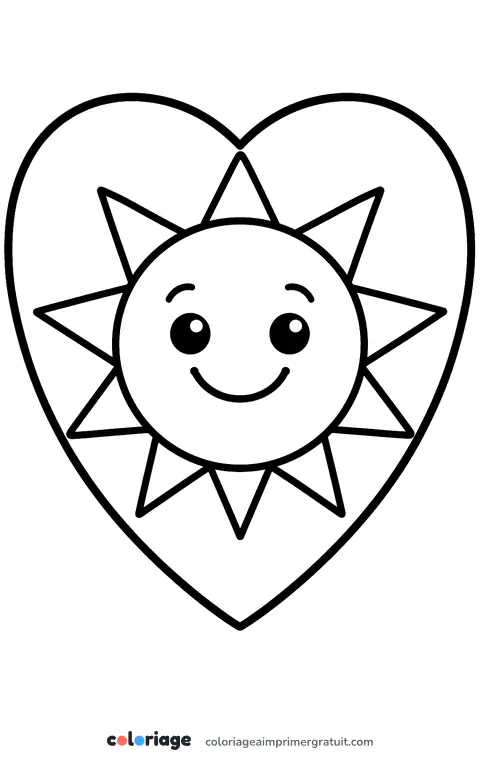 Coloriage cœur soleil