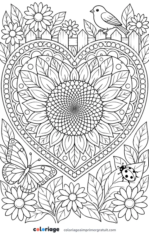 Coloriage cœur tournesol