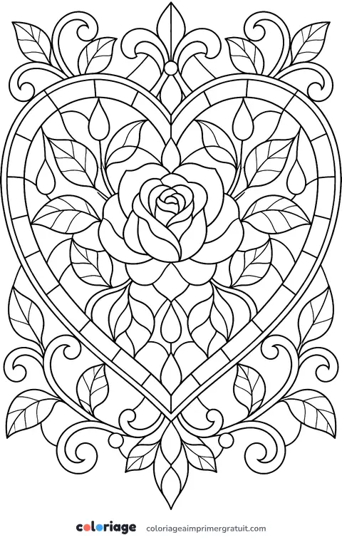 Coloriage cœur vitrail