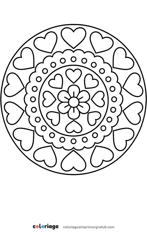 Coloriage mandala en cœurs