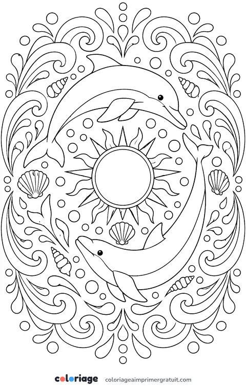 Coloriage mandala dauphins