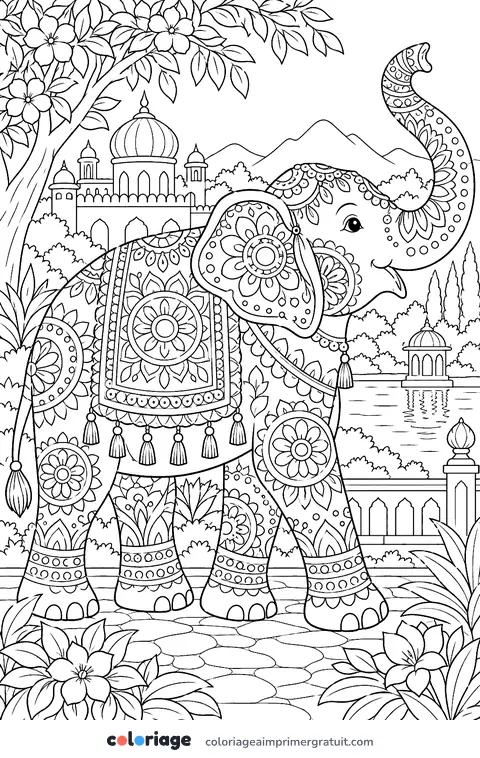 Coloriage mandala éléphant