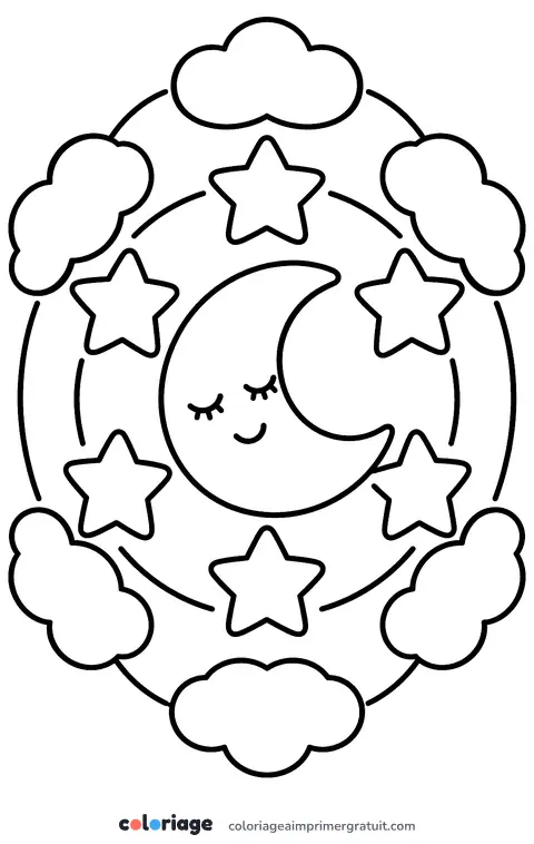 Coloriage mandala lune et étoiles