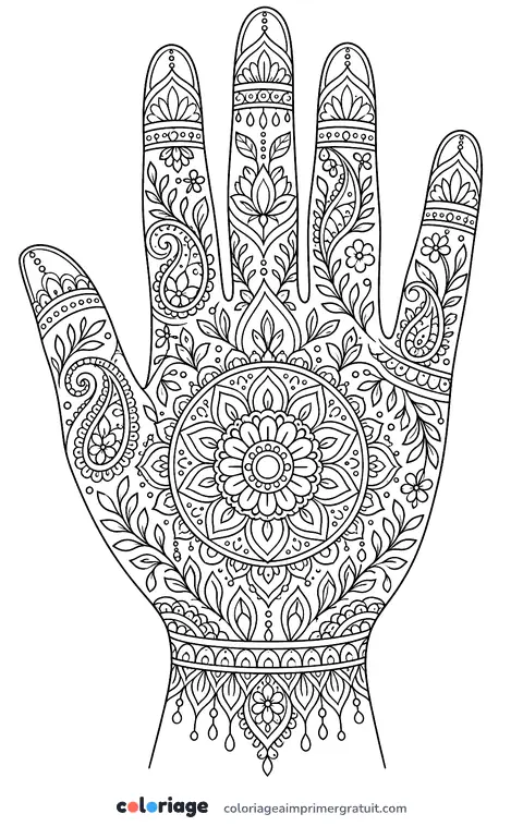Coloriage mandala main au henné