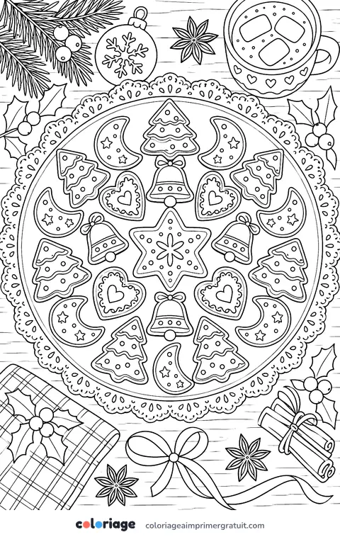 Coloriage assiette de biscuits en mandala