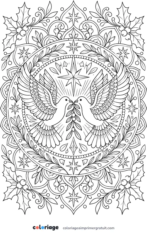 Coloriage mandala des colombes