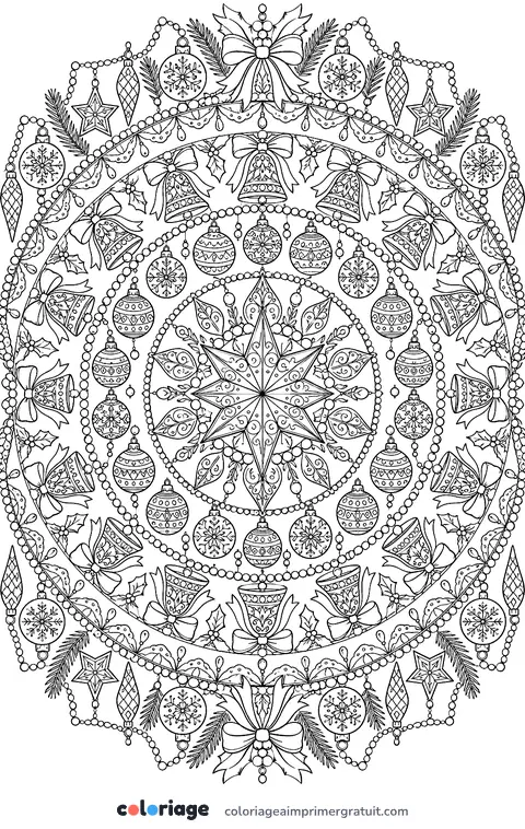Coloriage mandala d’ornements de Noël