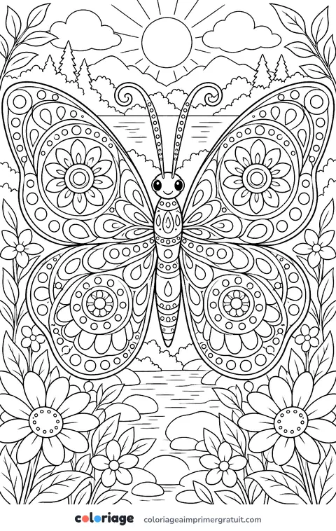 Coloriage mandala papillon