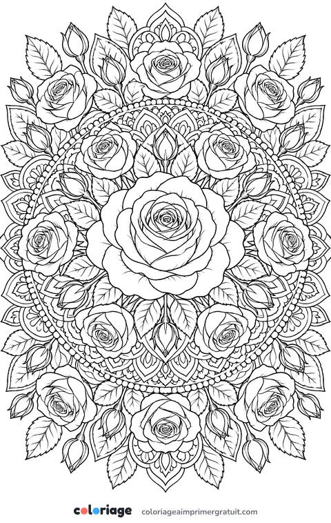 Coloriage mandala de roses