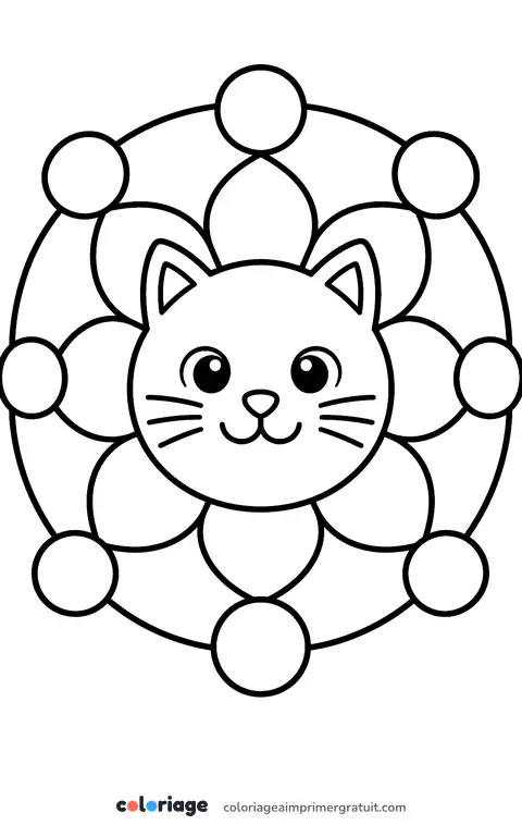 Coloriage mandala tête de chat