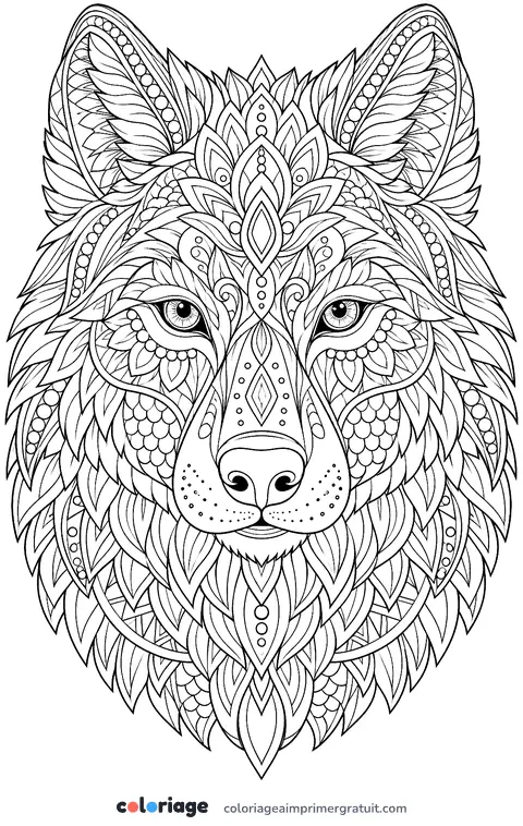 Coloriage mandala tête de loup