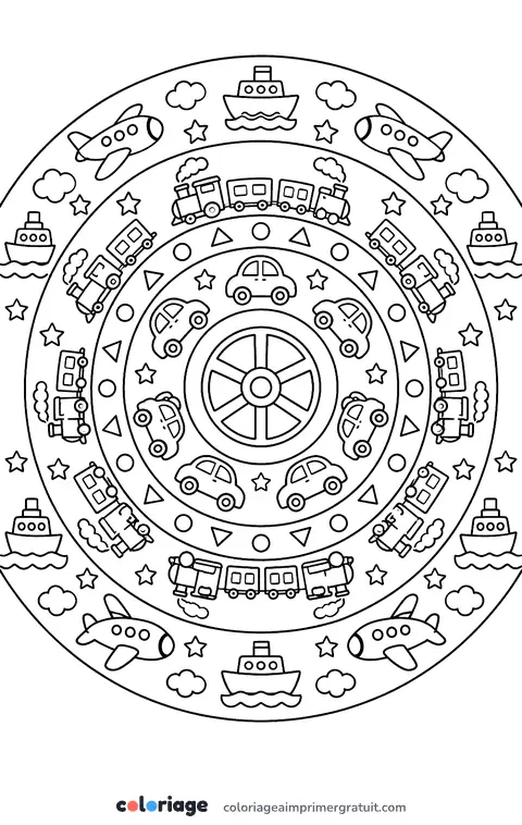Coloriage mandala des véhicules