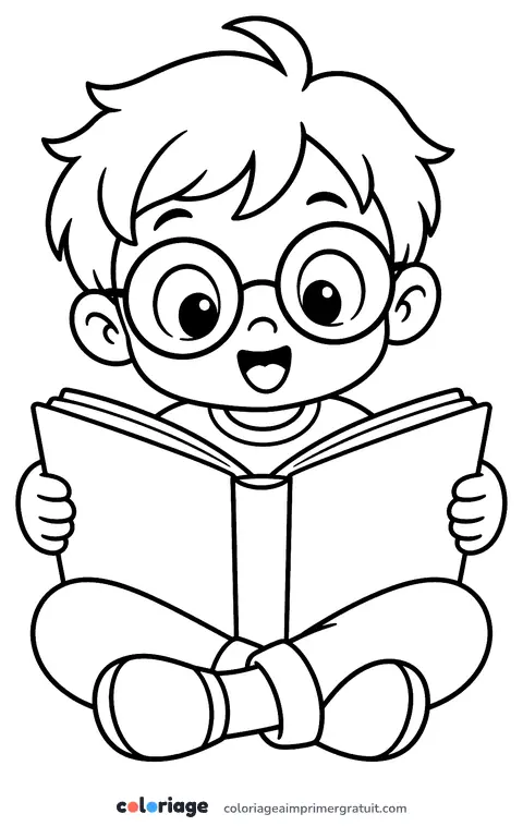 Coloriage garçon chibi qui lit