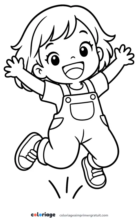 Coloriage chibi qui saute de joie