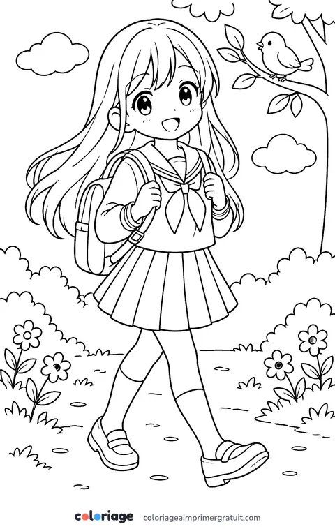 Coloriage écolière manga