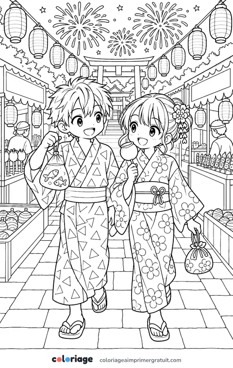 Coloriage festival d’été manga