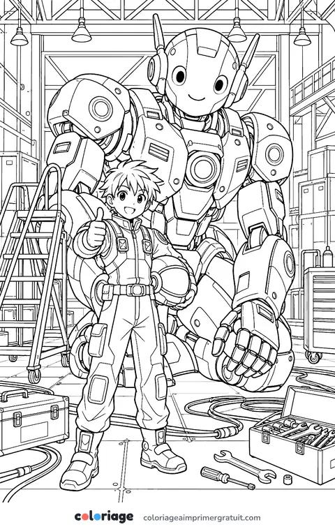 Coloriage pilote et son robot géant