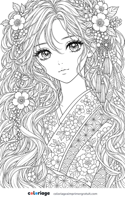 Coloriage portrait manga détaillé