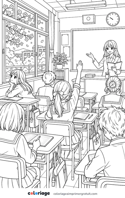 Coloriage salle de classe manga