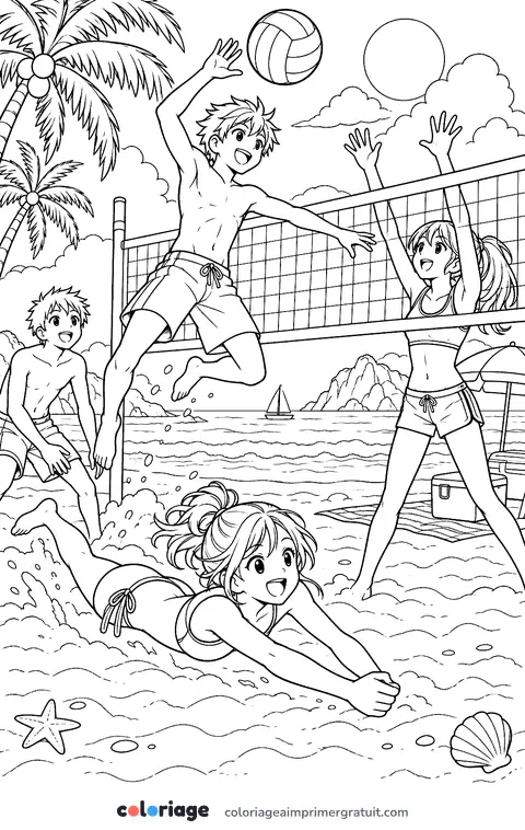 Coloriage volley à la plage