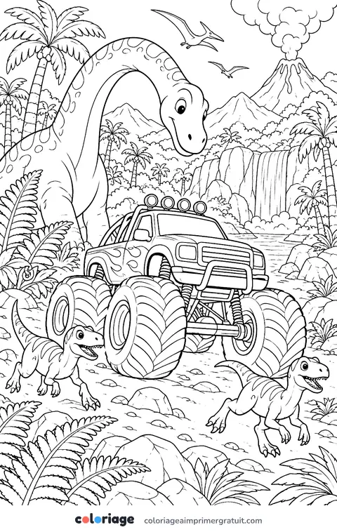 Coloriage chez les dinosaures
