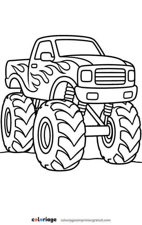 Coloriage monster truck à flammes