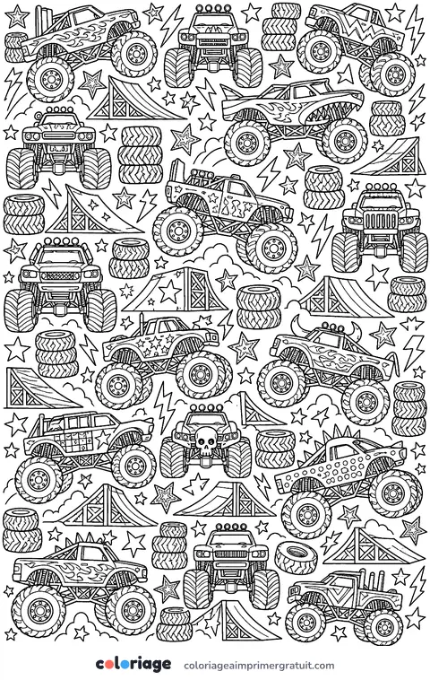 Coloriage motif de monster trucks