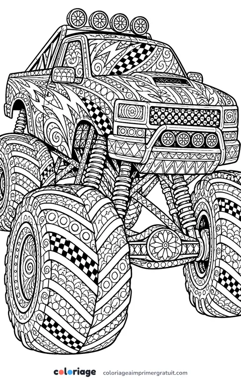 Coloriage monster truck zentangle