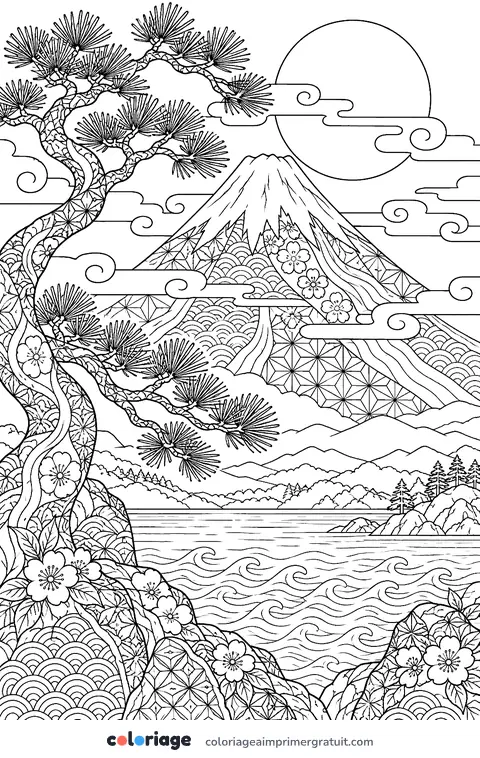Coloriage estampe de montagne