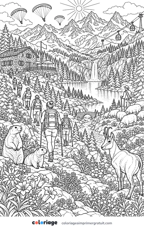 Coloriage montagne animée