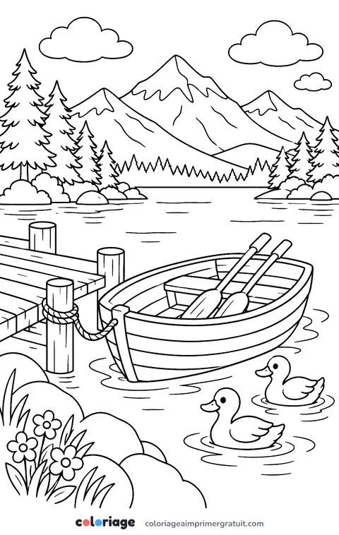 Coloriage barque sur le lac