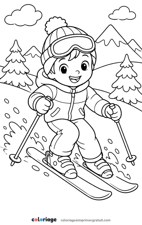 Coloriage enfant qui skie
