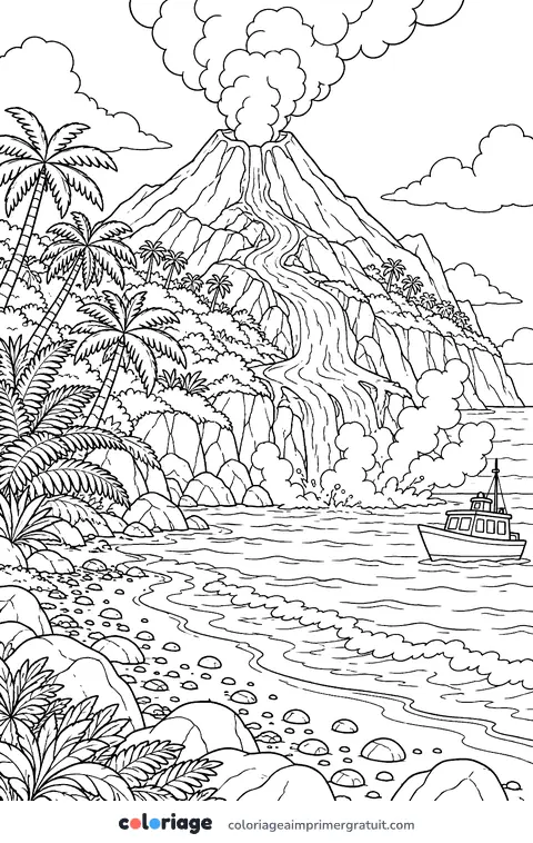 Coloriage île volcanique