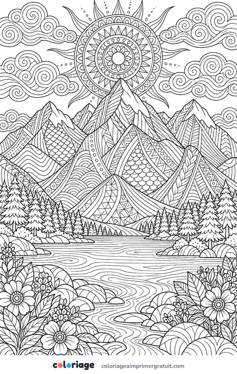Coloriage montagnes zentangle
