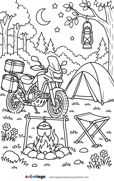 Coloriage camping à moto